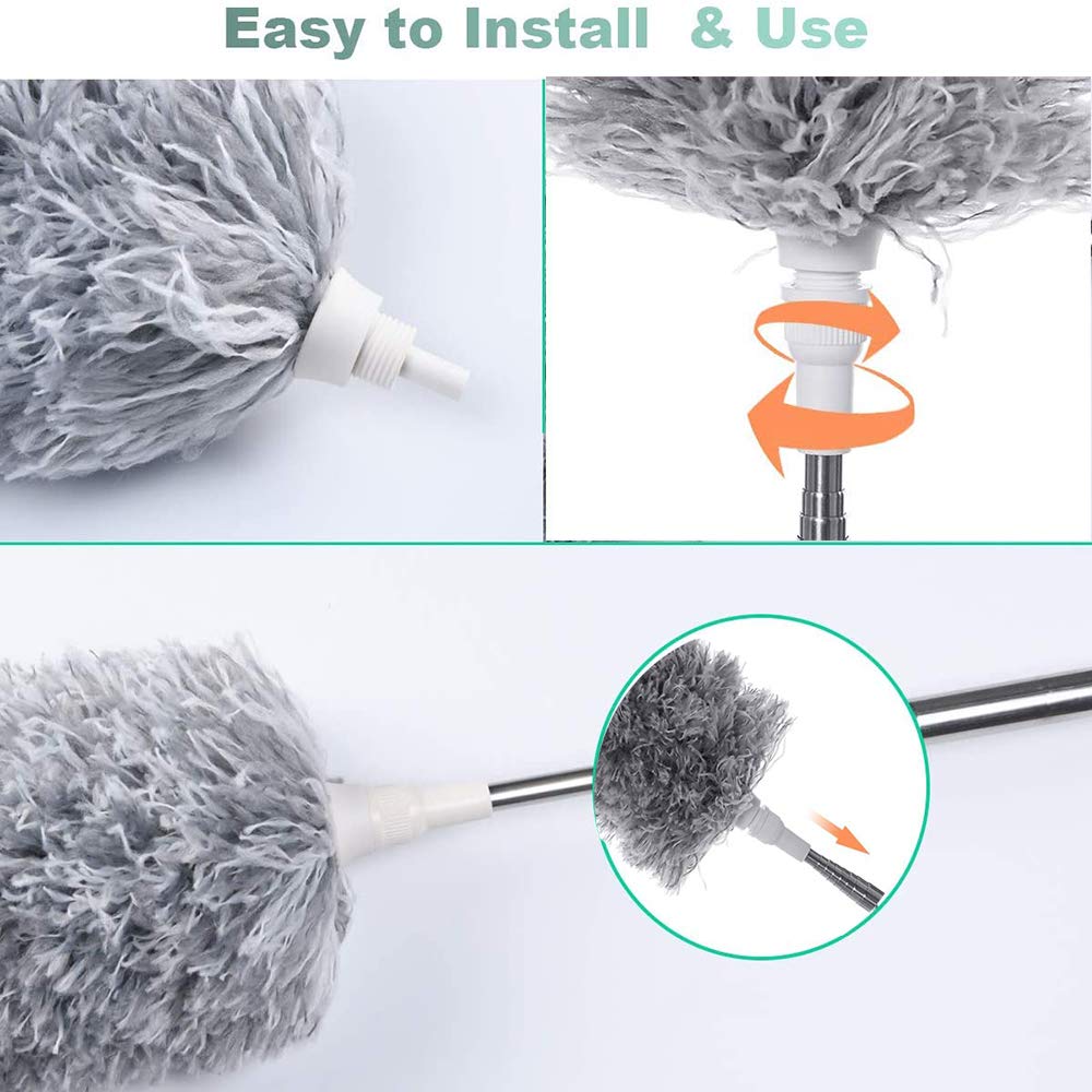 Microfiber Duster For Cleaning Telescoping Feather Duster With 100 Inches Extendable Handle Pole