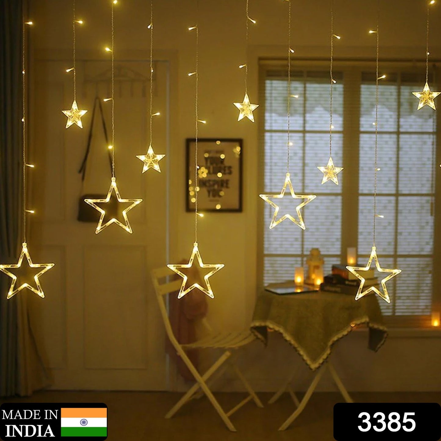 12 Stars Led Curtain String Lights With 8 Flashing Modes For Home Decoration Diwali  (Warm White)