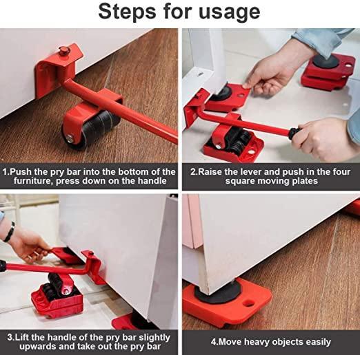 Heavy Duty Furniture Lifter Mover Tool Set with Wheel Pads (upto 100 KGs per slider)