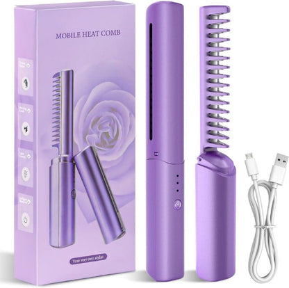 Portable Mini Hair Straightener Cordless Rechargeable Mini Adjustable Hair Straightener Hot Comb