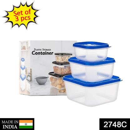 Square Shape Food Grocery Storage Container (3 Pcs)