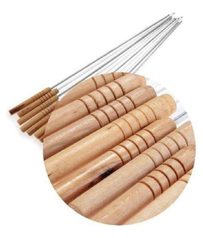 Barbecue Skewers For Bbq Tandoor And Gril With Wooden Handle - Pack Of 12