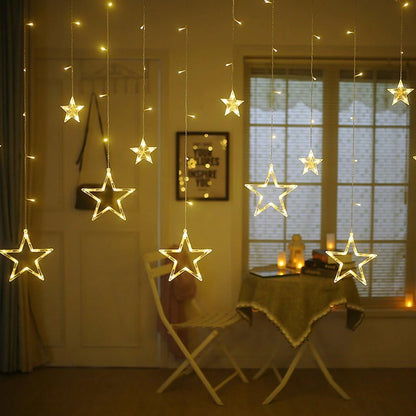 12 Stars Led Curtain String Lights With 8 Flashing Modes For Home Decoration Diwali  (Warm White)