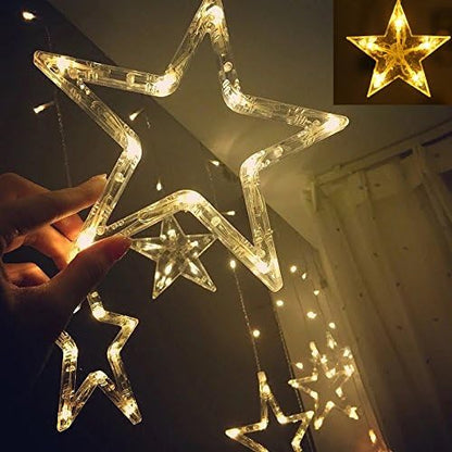 12 Stars Led Curtain String Lights With 8 Flashing Modes For Home Decoration Diwali  (Warm White)